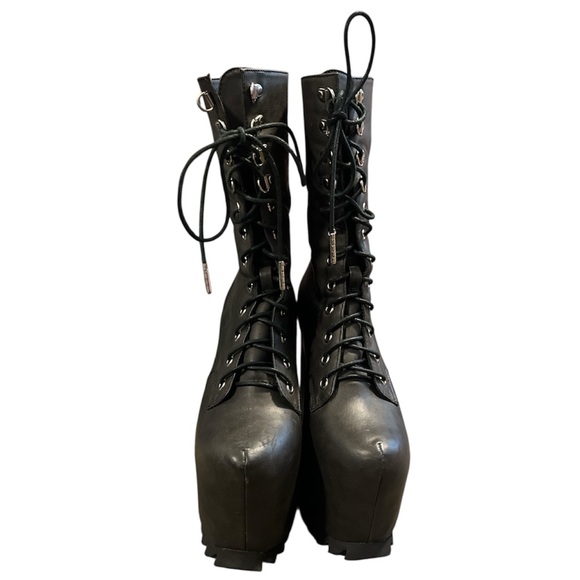 Dolls Kill iconic current mood Black Heeled NOLA Boot Platforms - Picture 3 of 6
